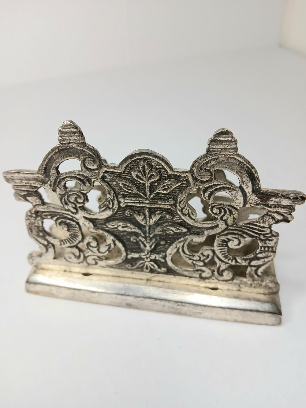 Ornate Silver Finish Decorative Mail Letter Napkin Holder 4" x 3"